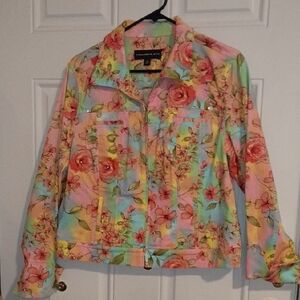 Pastel Floral Denim Jacket - Women's Multicolor Jean Jacket